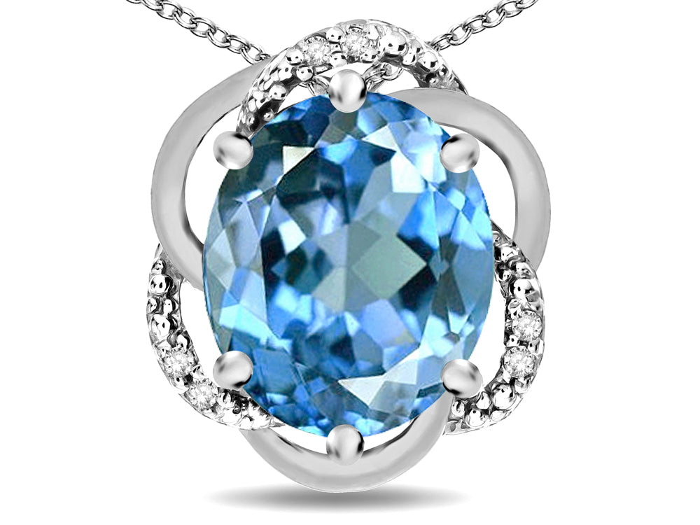 Star K  Large Love Knot Pendant Necklace with Oval 12 x 10mm Genuine Blue Topaz
