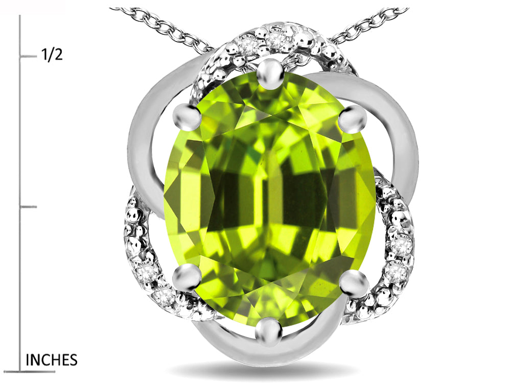 Star K  Large Love Knot Pendant Necklace with Oval 12 x 10mm Genuine Peridot