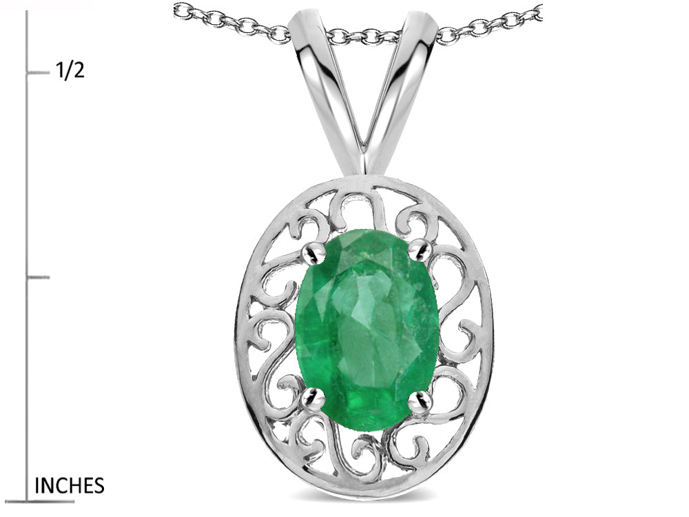 Star K  Vintage Style Filigree Oval 6x4mm Genuine Emerald Pendant Necklace