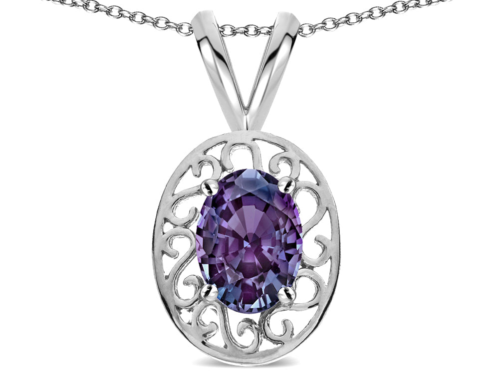 Star K  Vintage Style Filigree Oval 6x4mm Simulated Alexandrite Pendant Necklace