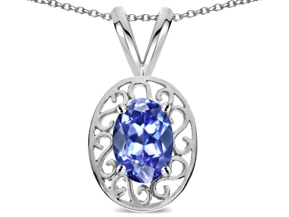Star K  Vintage Style Filigree Oval 6x4mm Genuine Tanzanite Pendant Necklace