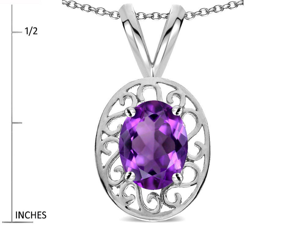 Star K  Vintage Style Filigree Oval 6x4mm Genuine Amethyst Pendant Necklace