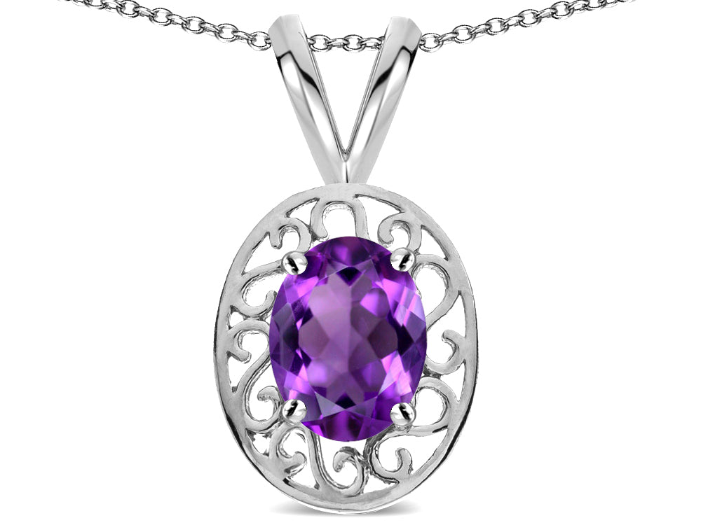 Star K  Vintage Style Filigree Oval 6x4mm Genuine Amethyst Pendant Necklace