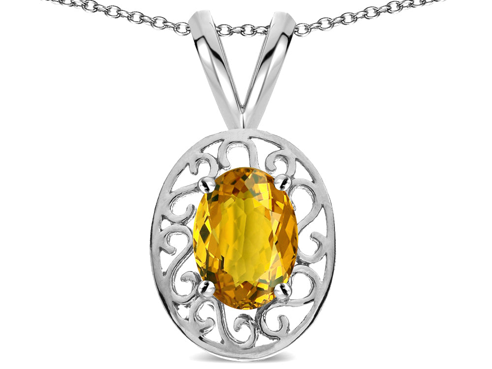 Star K  Vintage Style Filigree Oval 6x4mm Genuine Citrine Pendant Necklace