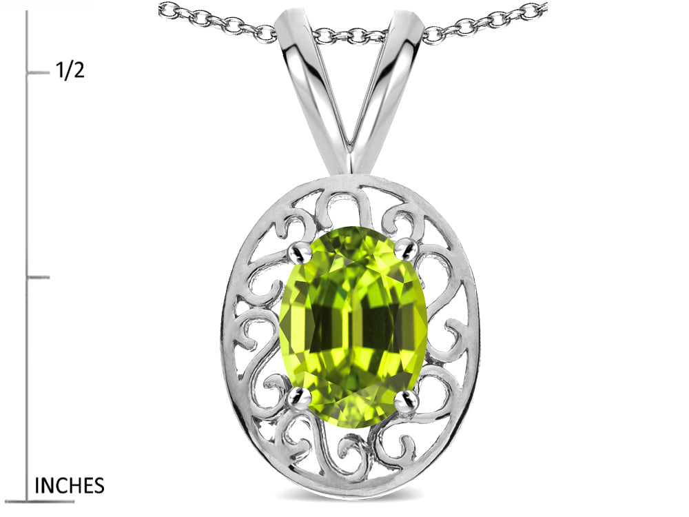 Star K  Vintage Style Filigree Oval 6x4mm Genuine Peridot Pendant Necklace
