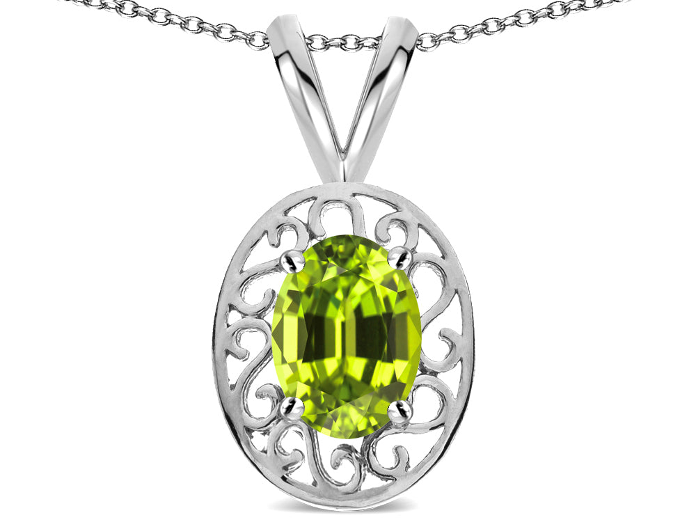 Star K  Vintage Style Filigree Oval 6x4mm Genuine Peridot Pendant Necklace
