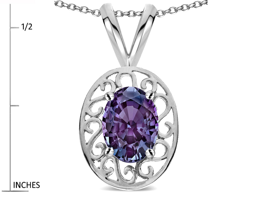 Star K  Vintage Style Filigree Oval 6x4mm Simulated Alexandrite Pendant Necklace