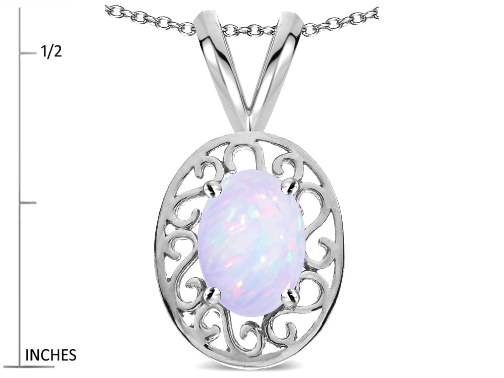 Star K  Vintage Style Filigree Oval 6x4 Genuine Opal Pendant Necklace