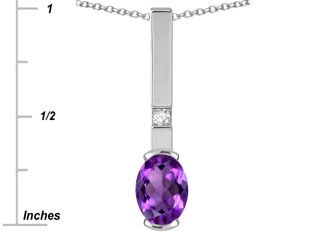 Star K  Oval 8x6mm Genuine Amethyst Bar Pendant Necklace