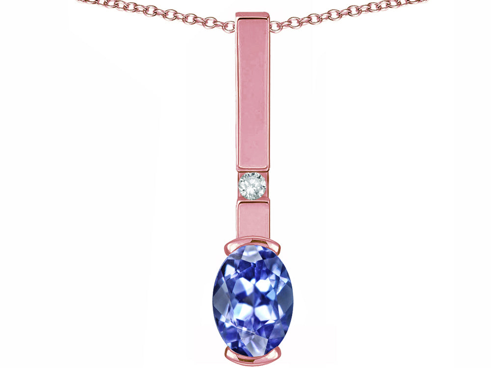 Star K  Oval 8x6mm Genuine Tanzanite Bar Pendant Necklace