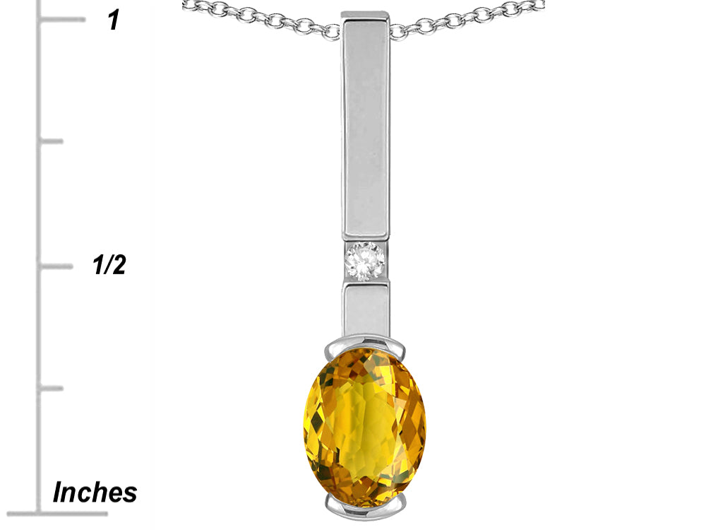 Star K  Oval 8x6mm Genuine Citrine Bar Pendant Necklace