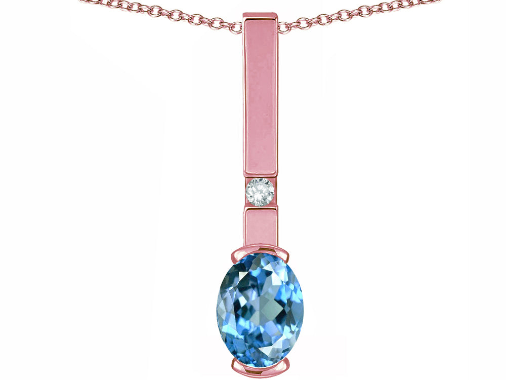 Star K  Oval 8x6mm Genuine Blue Topaz Bar Pendant Necklace