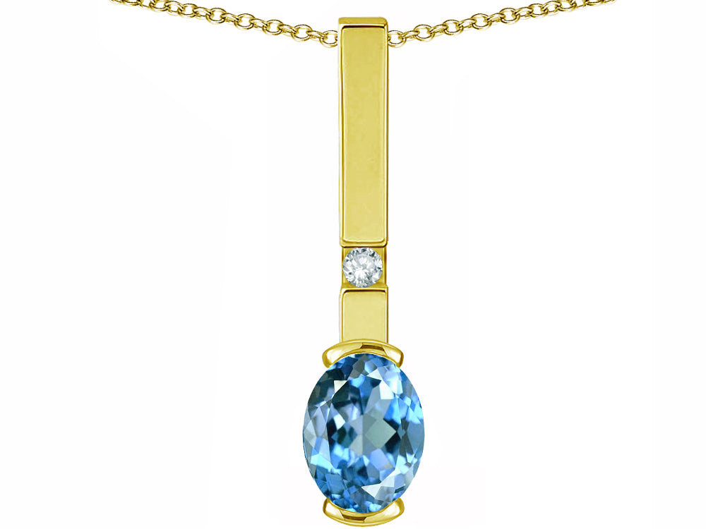 Star K  Oval 8x6mm Genuine Blue Topaz Bar Pendant Necklace