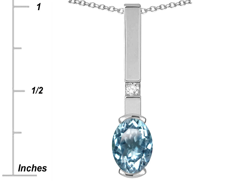 Star K  Oval 8x6mm Genuine Sky Blue Topaz Bar Pendant Necklace