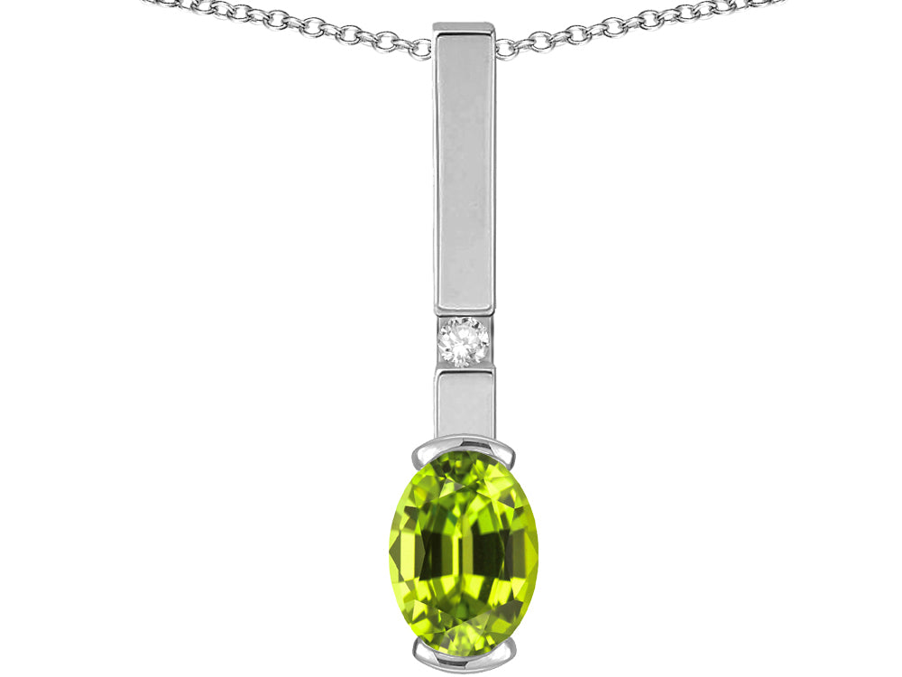 Star K  Oval 8x6mm Genuine Peridot Bar Pendant Necklace