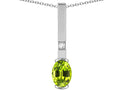 Star K  Oval 8x6mm Genuine Peridot Bar Pendant Necklace