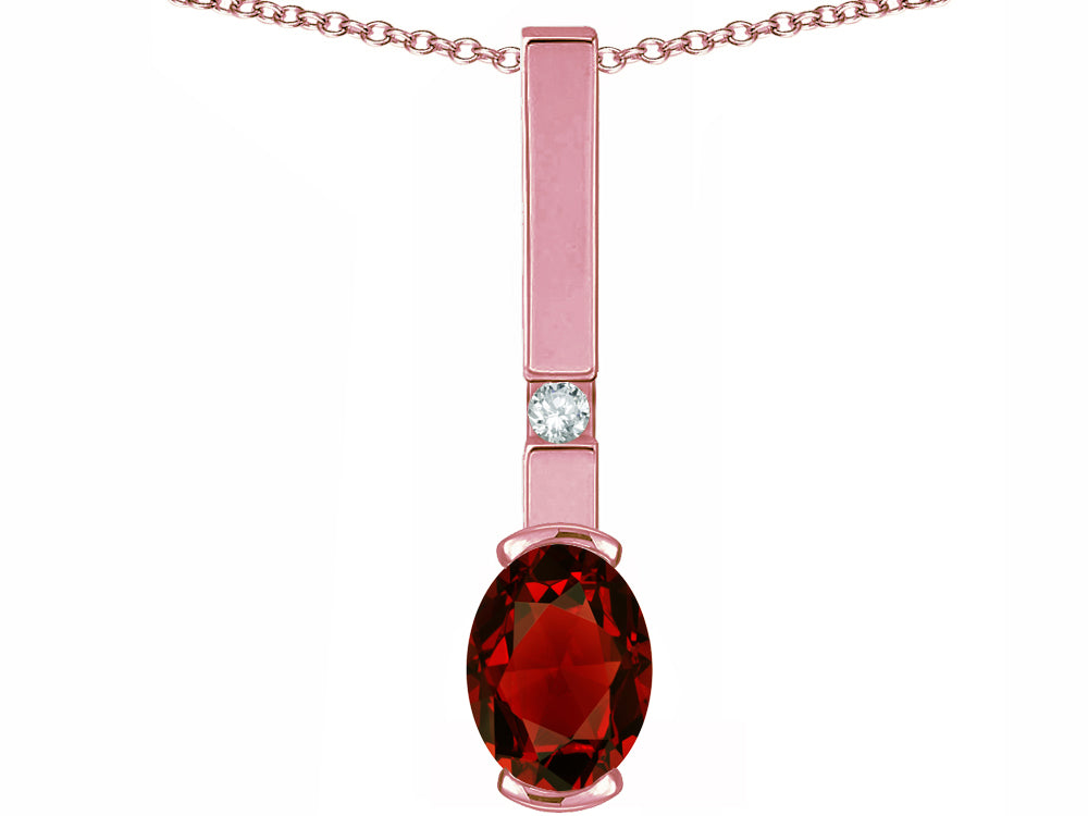 Star K  Oval 8x6mm Genuine Garnet Bar Pendant Necklace
