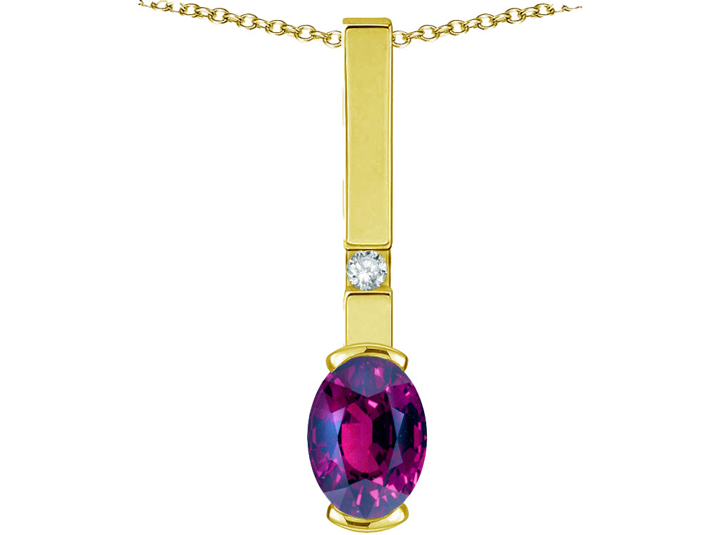 Star K  Oval 8x6mm Genuine Rhodolite Bar Pendant Necklace