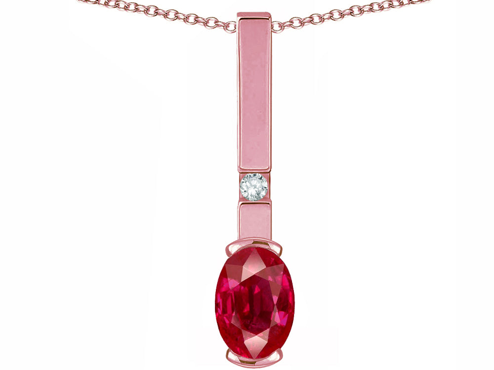 Star K  Oval 8x6mm Created Ruby Bar Pendant Necklace