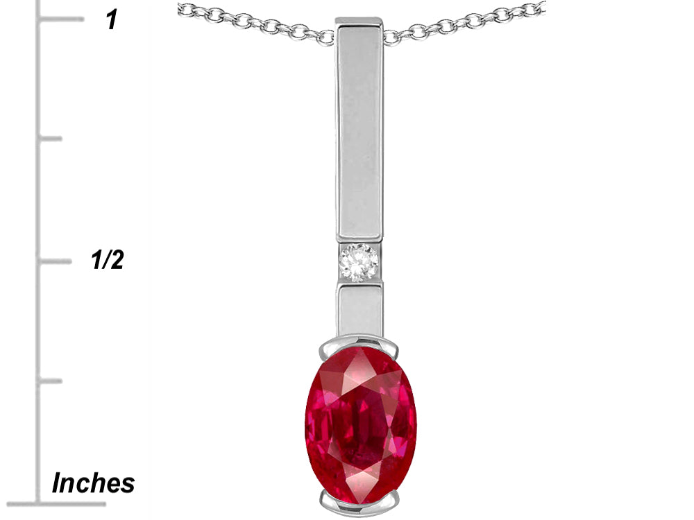 Star K  Oval 8x6mm Created Ruby Bar Pendant Necklace