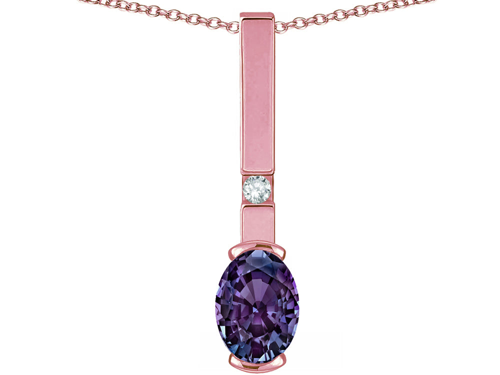 Star K  Oval 8x6mm Simulated Alexandrite Bar Pendant Necklace
