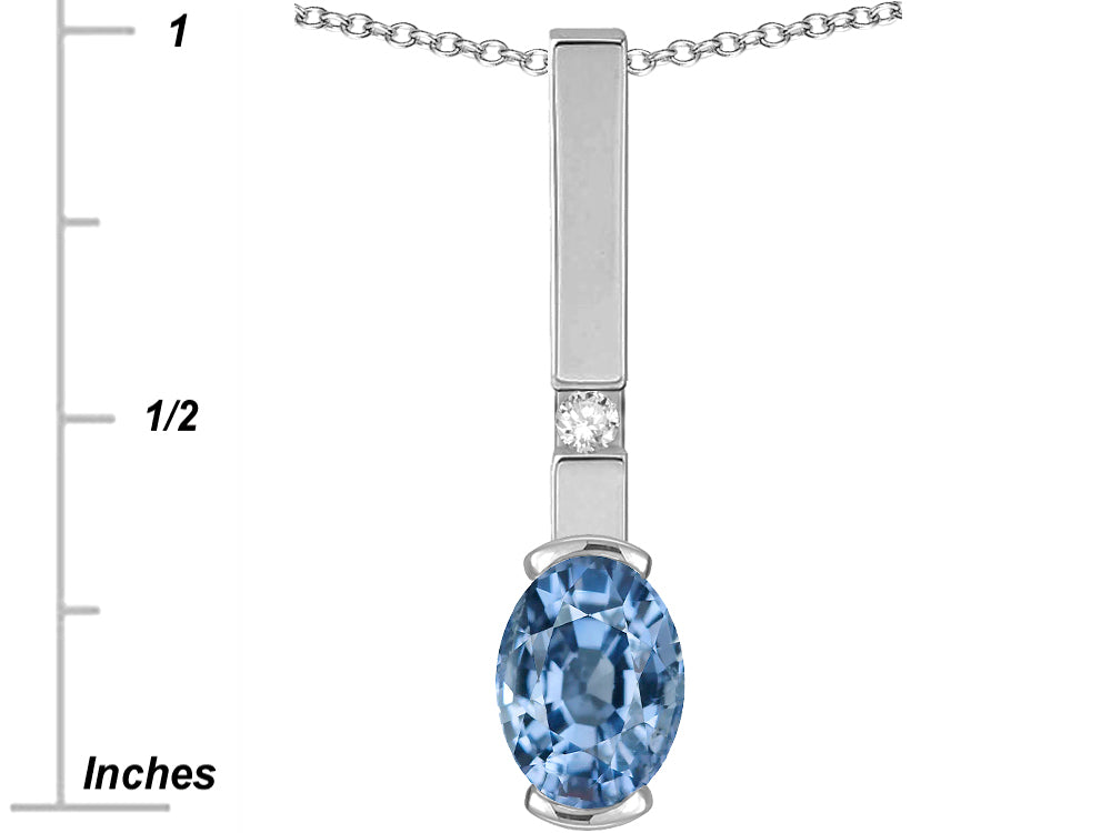 Star K  Oval 8x6mm Simulated Aquamarine Bar Pendant Necklace