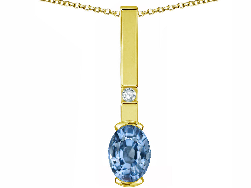 Star K  Oval 8x6mm Simulated Aquamarine Bar Pendant Necklace