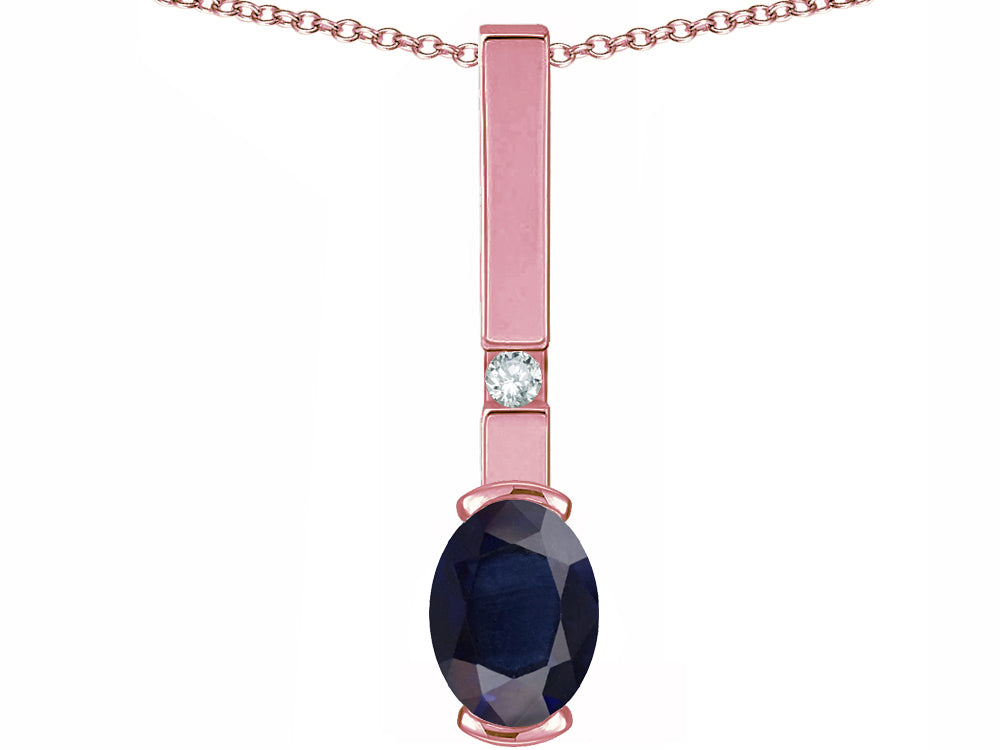 Star K  Oval 8x6mm Genuine Sapphire Bar Pendant Necklace