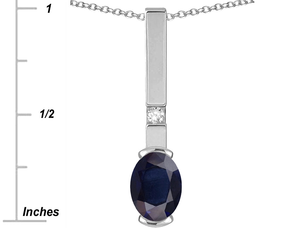 Star K  Oval 8x6mm Genuine Sapphire Bar Pendant Necklace
