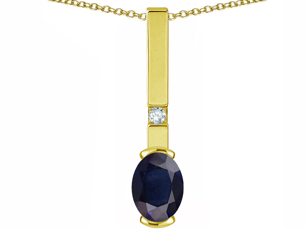 Star K  Oval 8x6mm Genuine Sapphire Bar Pendant Necklace