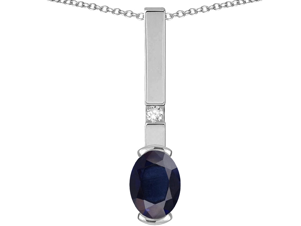 Star K  Oval 8x6mm Genuine Sapphire Bar Pendant Necklace
