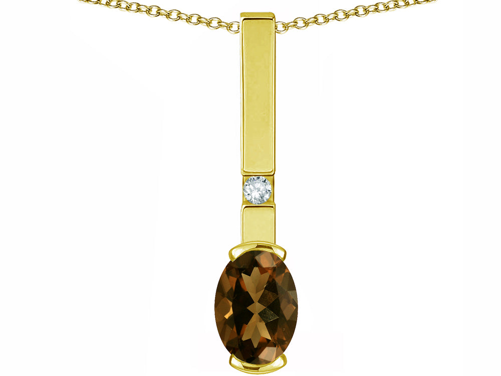 Star K  Oval 8x6mm Genuine Smoky Quartz Bar Pendant Necklace