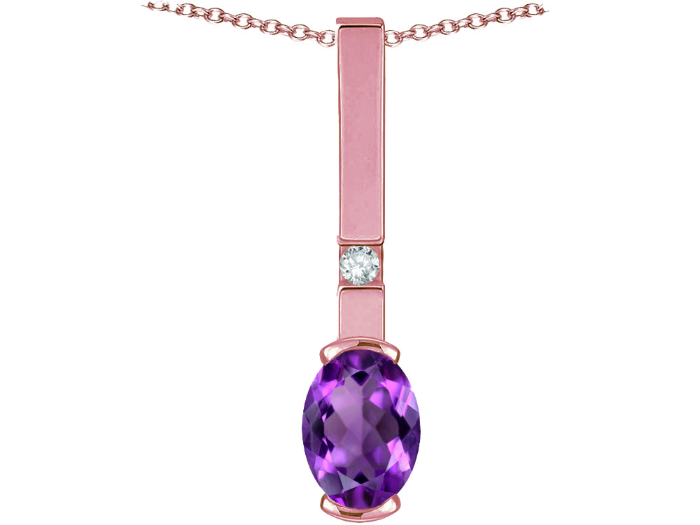 Star K  Oval 8x6mm Genuine Amethyst Bar Pendant Necklace