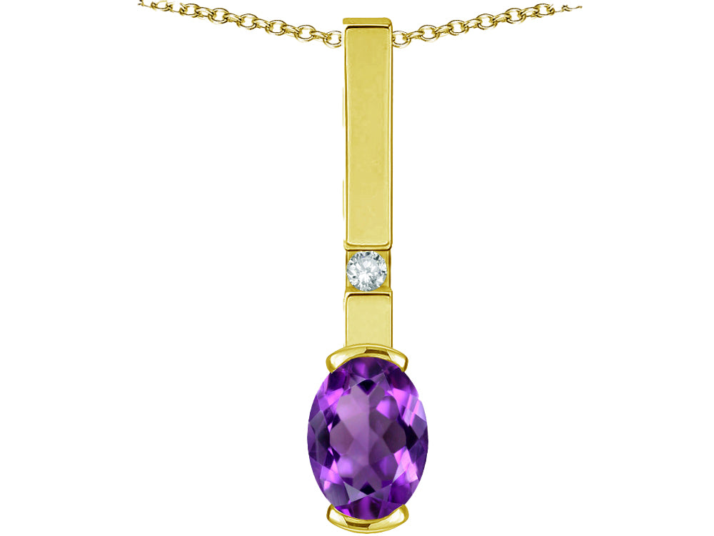 Star K  Oval 8x6mm Genuine Amethyst Bar Pendant Necklace