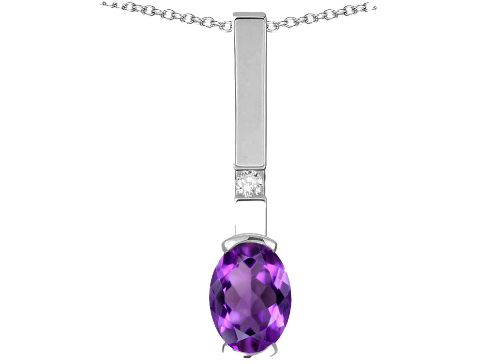 Star K  Oval 8x6mm Genuine Amethyst Bar Pendant Necklace