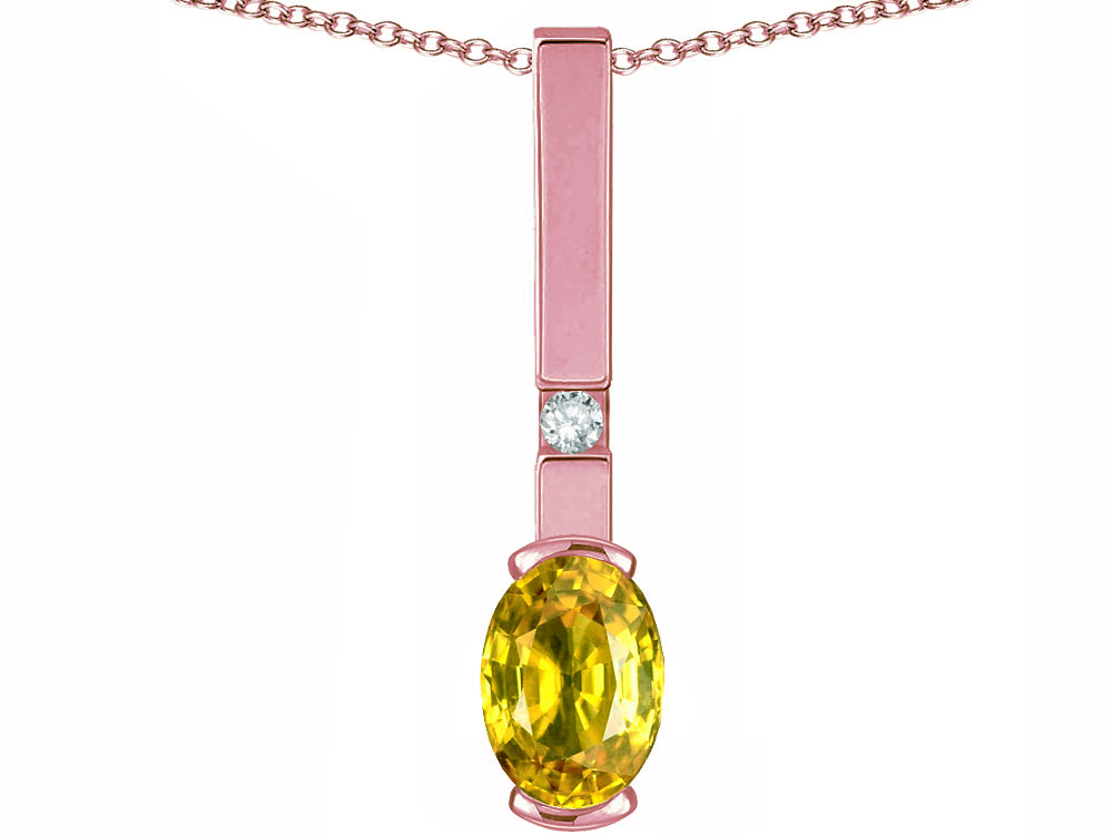 Star K  Oval 8x6mm Genuine Yellow Sapphire Bar Pendant Necklace