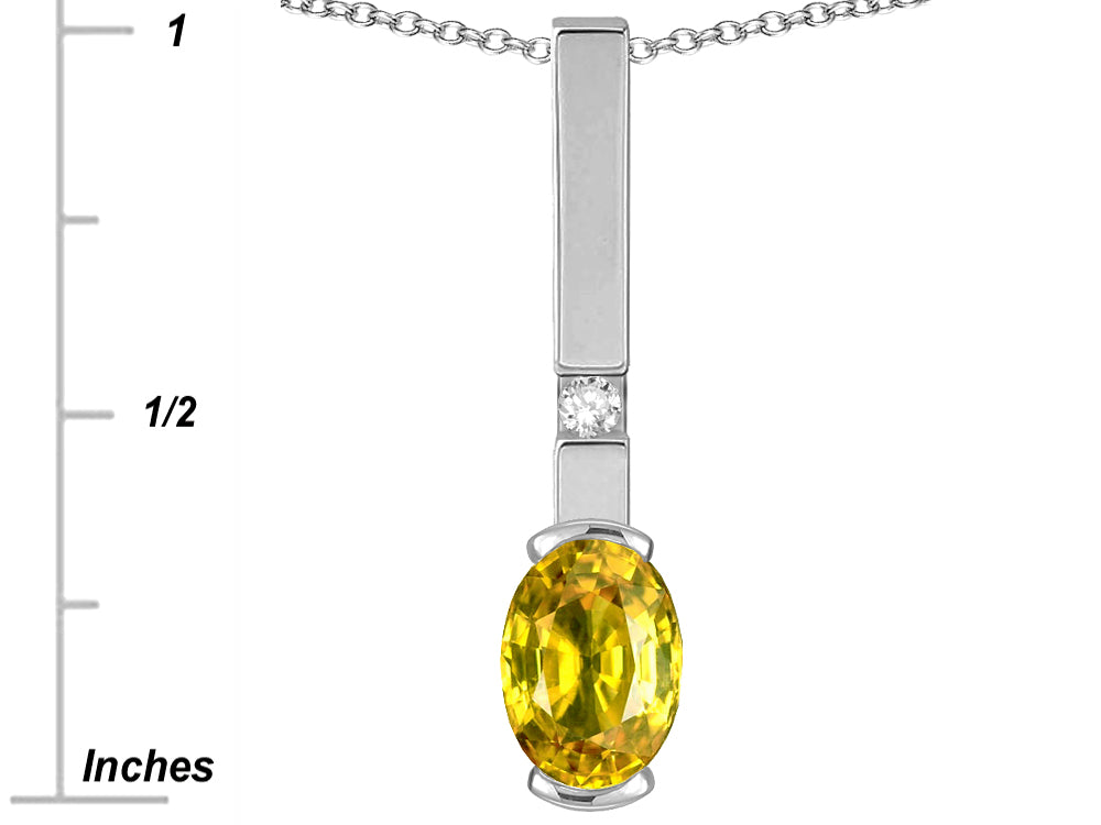 Star K  Oval 8x6mm Genuine Yellow Sapphire Bar Pendant Necklace