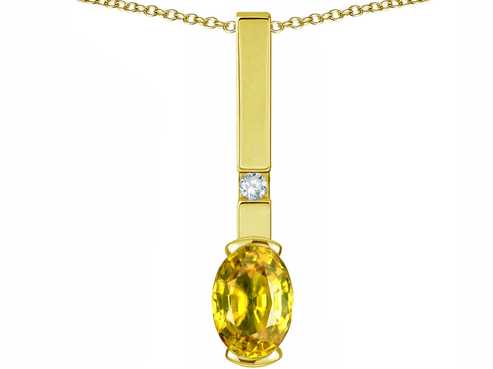 Star K  Oval 8x6mm Genuine Yellow Sapphire Bar Pendant Necklace