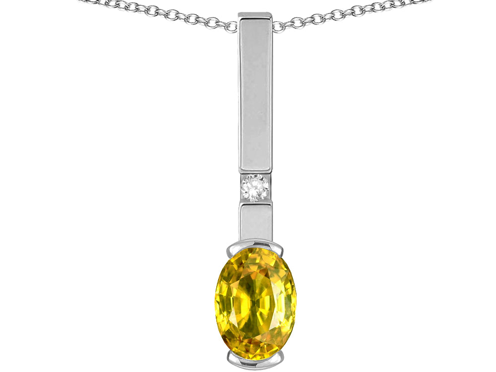 Star K  Oval 8x6mm Genuine Yellow Sapphire Bar Pendant Necklace