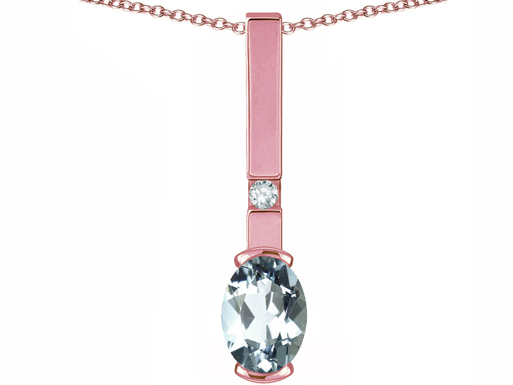 Star K  Oval 8x6mm Genuine Aquamarine Bar Pendant Necklace
