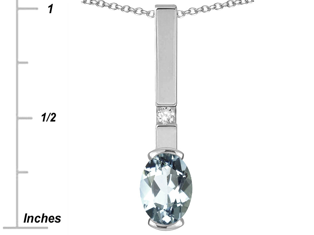 Star K  Oval 8x6mm Genuine Aquamarine Bar Pendant Necklace