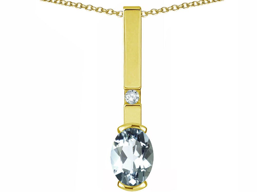 Star K  Oval 8x6mm Genuine Aquamarine Bar Pendant Necklace