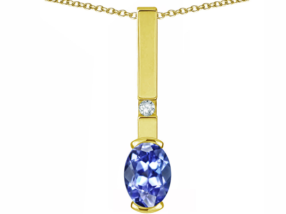 Star K  Oval 8x6mm Genuine Tanzanite Bar Pendant Necklace