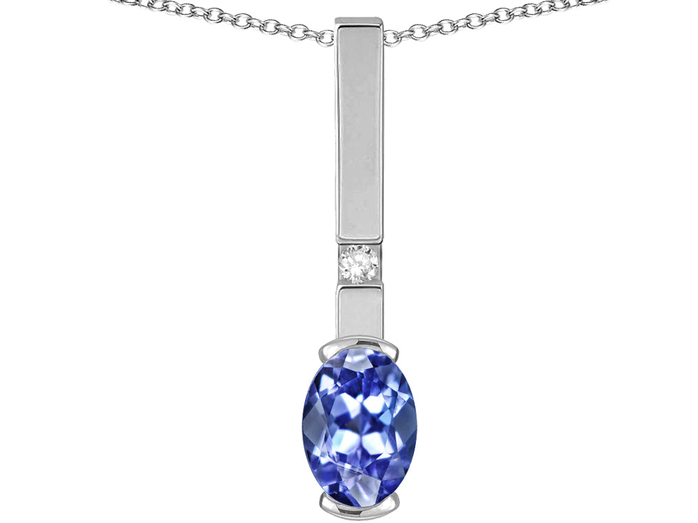 Star K  Oval 8x6mm Genuine Tanzanite Bar Pendant Necklace