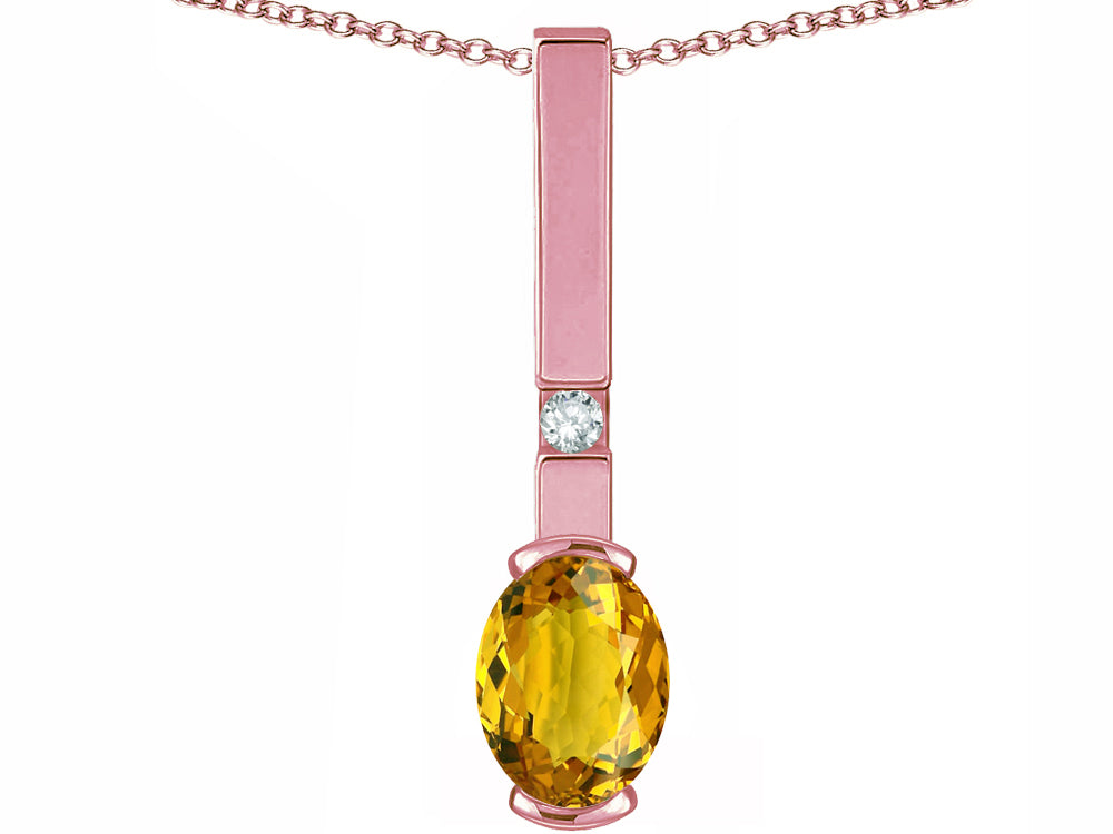 Star K  Oval 8x6mm Genuine Citrine Bar Pendant Necklace