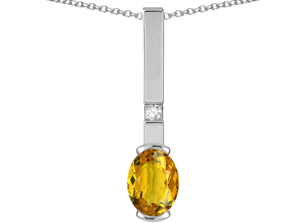 Star K  Oval 8x6mm Genuine Citrine Bar Pendant Necklace