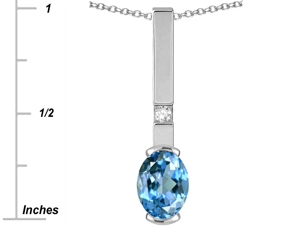Star K  Oval 8x6mm Genuine Blue Topaz Bar Pendant Necklace