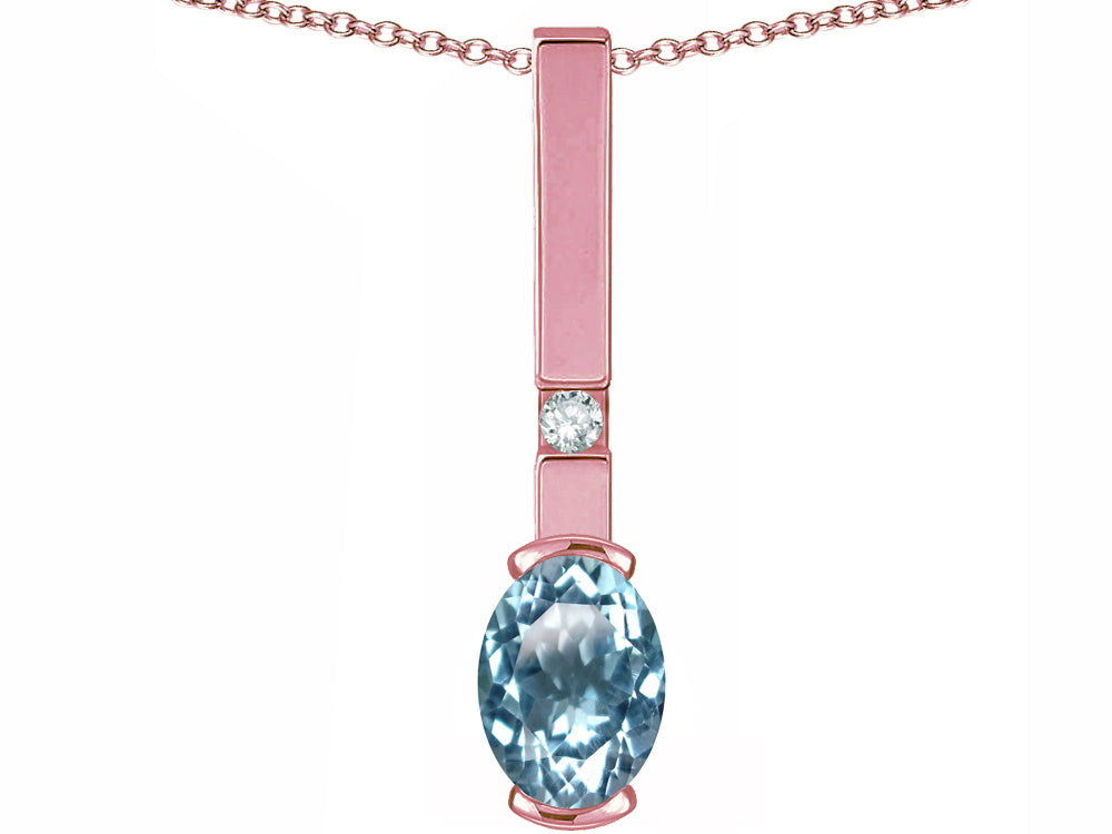 Star K  Oval 8x6mm Genuine Sky Blue Topaz Bar Pendant Necklace