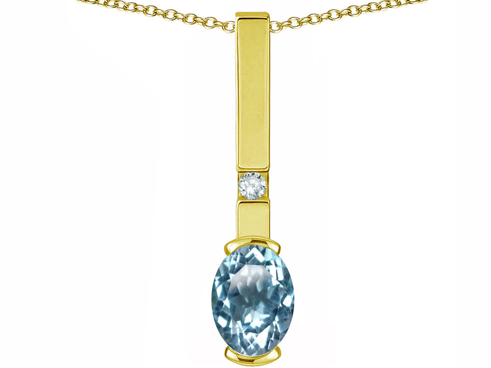 Star K  Oval 8x6mm Genuine Sky Blue Topaz Bar Pendant Necklace