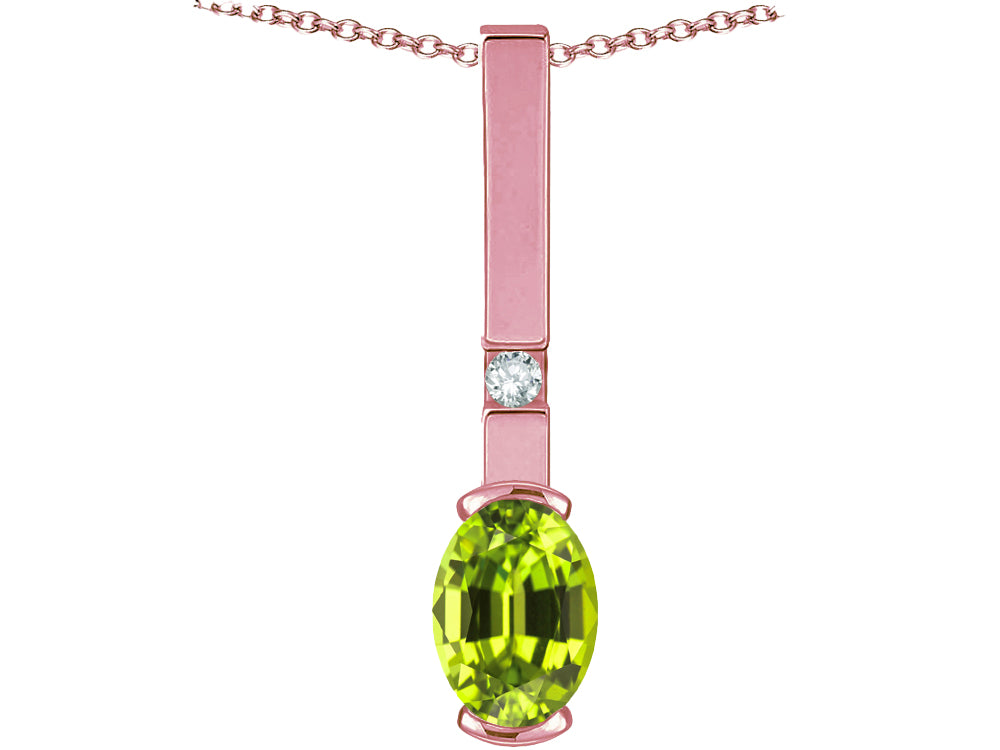 Star K  Oval 8x6mm Genuine Peridot Bar Pendant Necklace